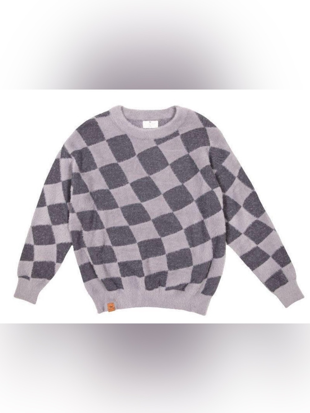 Simply Southern Gray Checkered Fuzzy Sweater Size Medium - Picture 1 of 9